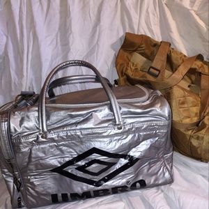 LARGE Umbro lined waterproof sport Duffel Bag and tan tote
